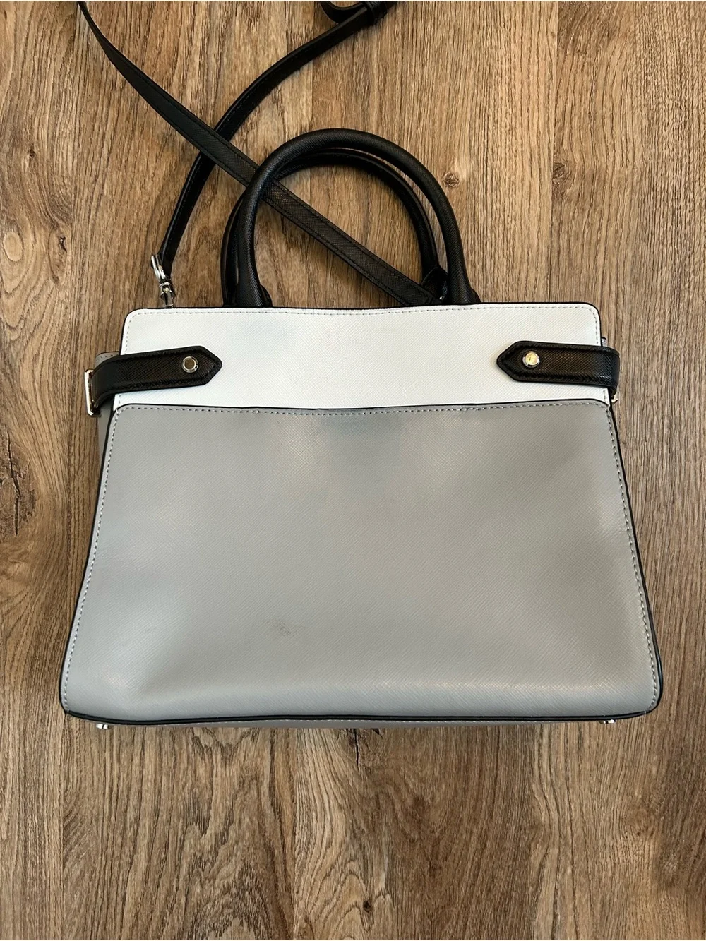 kate spade Gray, White & Black Leather Satchel